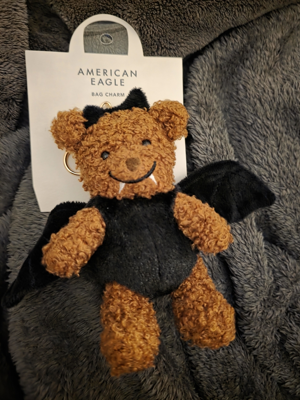 American Eagle Outfitters Brown & Black Bat Bear Bag Charm Plush Keyring